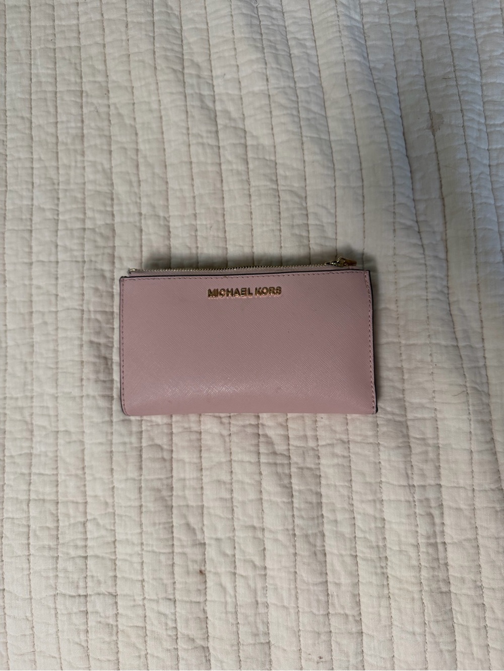 Michael Kors Blush Pink Zip Card Wallet with Gold Logo